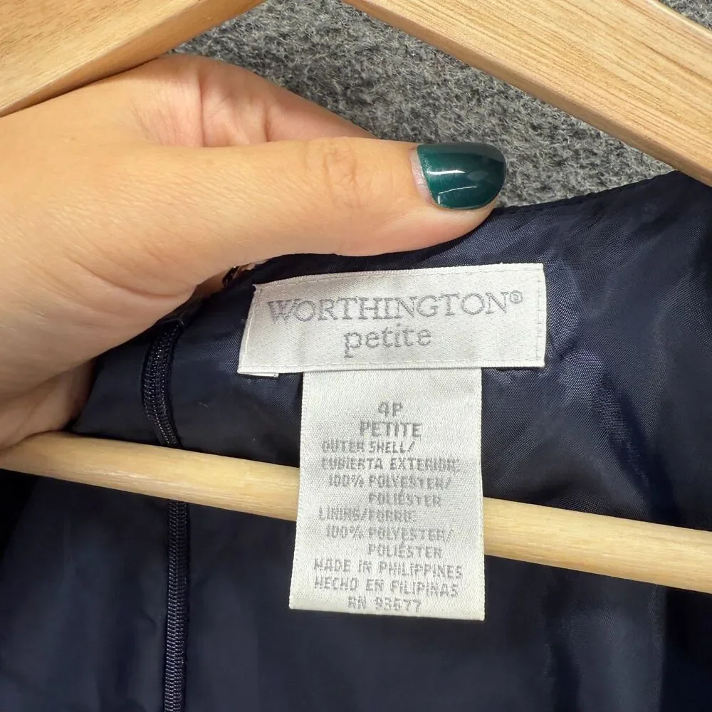 Worthington Dress Women 4P Petite Blue Sheath Midi Zipper Lined Square Neck